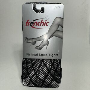 Frenchic Fishnet Lace Tights Womens M/L Black Stockings Patterned Black